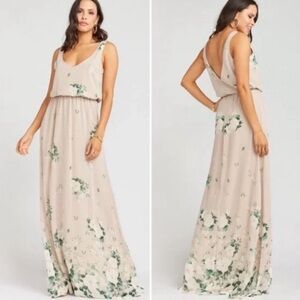 NWT SHOW ME YOUR MUMU Kendall Maxi Floral Dress V Neck Strap Beige Chiffon XL